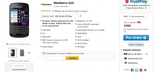 BlackBerry Q10 pre-orders have begun officially in India