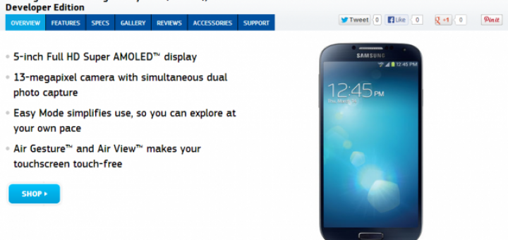 Samsung Galaxy S4 Developers Edition front panel