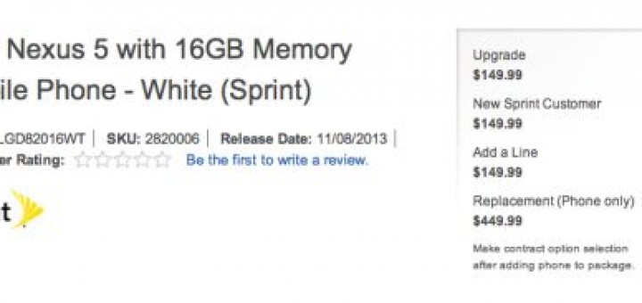 The Nexus 5 16GB for Sprint is available for pre-orders in Best Buy