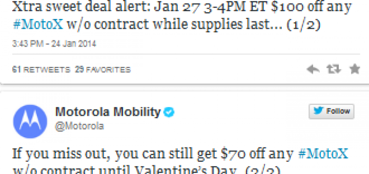 Motorola Moto X will be available for purchase for $299 for one hour on 27th of January